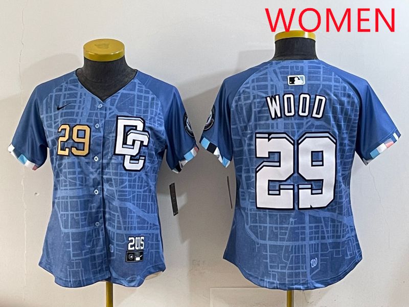 Women Washington Nationals #29 Wood Blue Joint Name 2025 Nike MLB Jersey style 2
